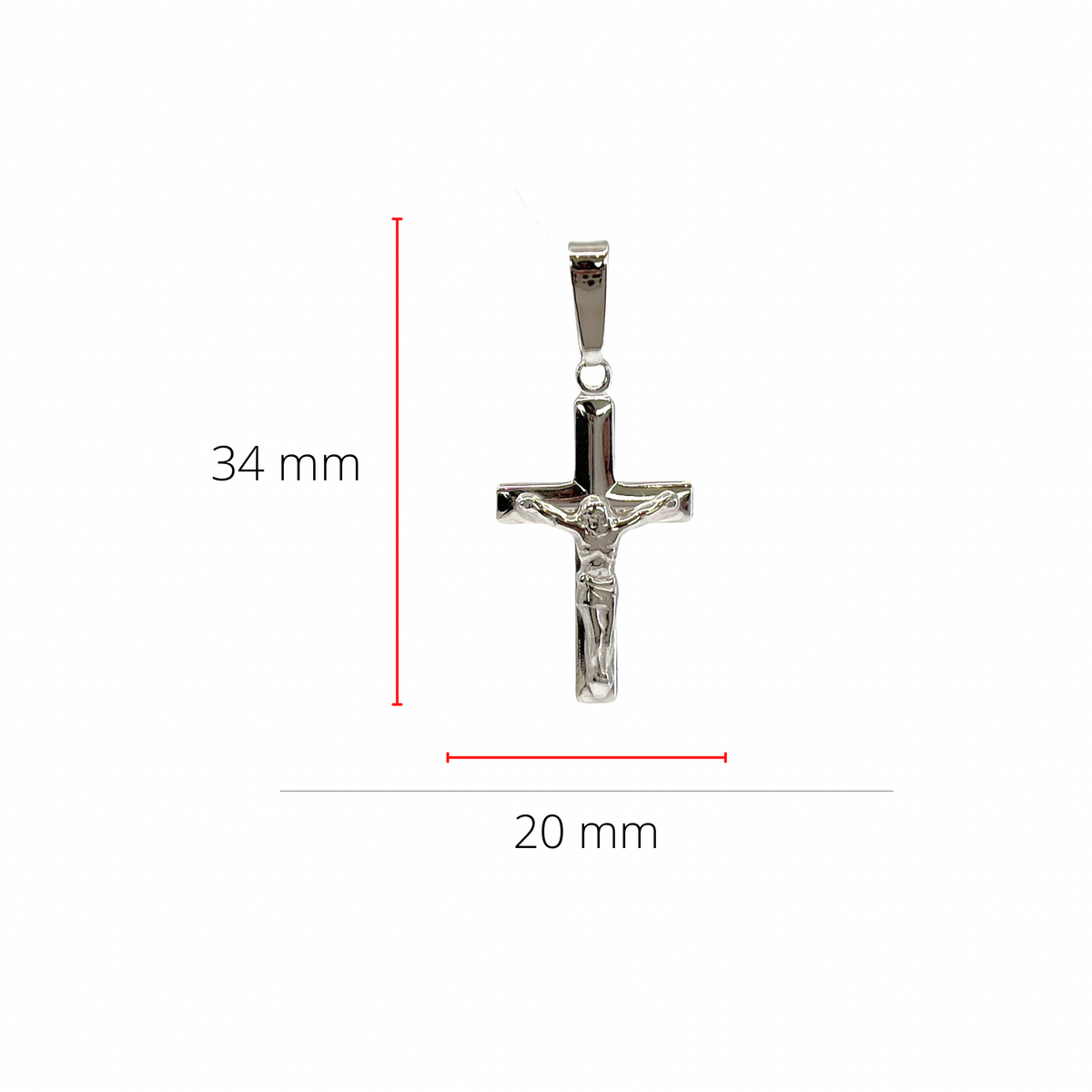 Dije de cruz de crucifijo hueco de plata de ley 925, 33 mm x 20 mm, grande