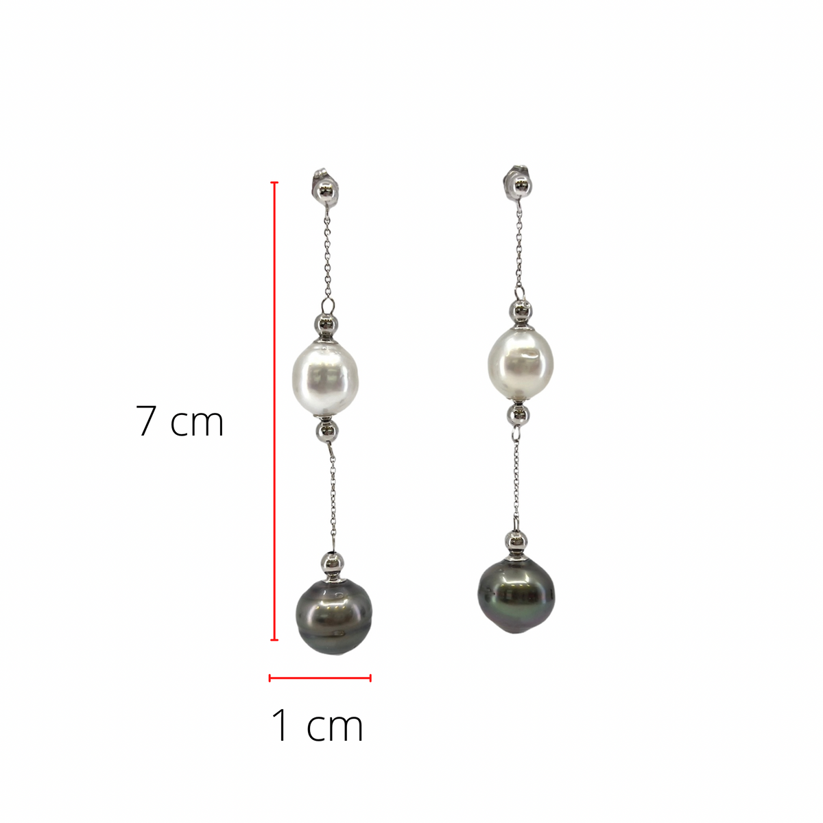 14K White Gold South Sea and Tahitian Pearl Earrings with Butterfly Backs