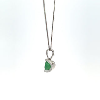 10K White Gold Emerald Pendant, 18"