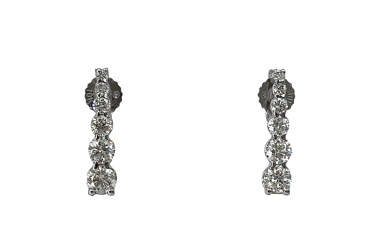 10K White Gold 1.00cttw Diamond Tappered 6 Stone Drop Earrings - 16mm x 4mm