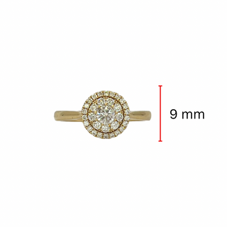 Anillo de diamantes con halo de talla brillante redonda de 0,46 quilates en oro amarillo de 14 quilates