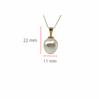 Colgante de perlas del Mar del Sur de oro amarillo de 14 quilates de 12,5 mm con cadena de oro amarillo de 10 quilates
