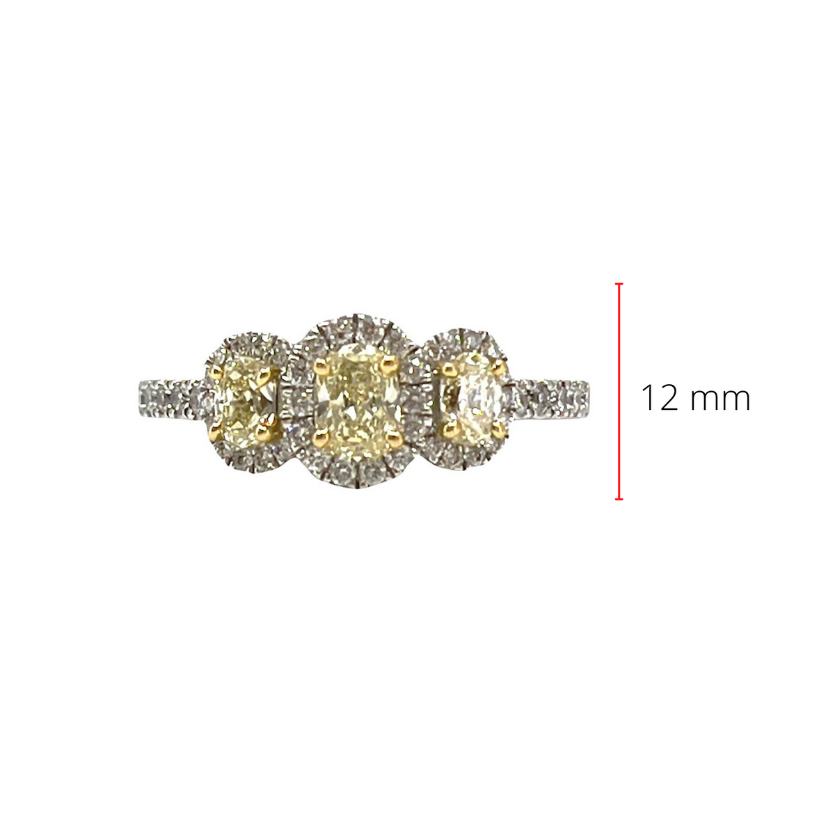 Anillo de compromiso de oro blanco y amarillo de 18 quilates de 1,10 quilates con diamantes amarillos de talla ovalada