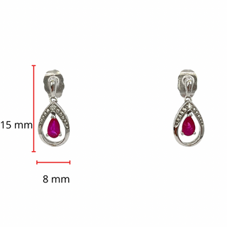 Pendientes de oro blanco de 10 quilates con diamantes y rubíes en forma de pera de 0,01 quilates