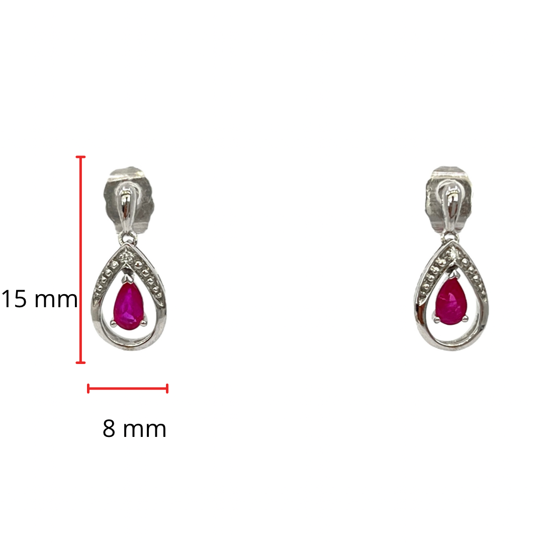 10K White Gold 0.01cttw Diamond &amp; Pear Shape Ruby Earrings