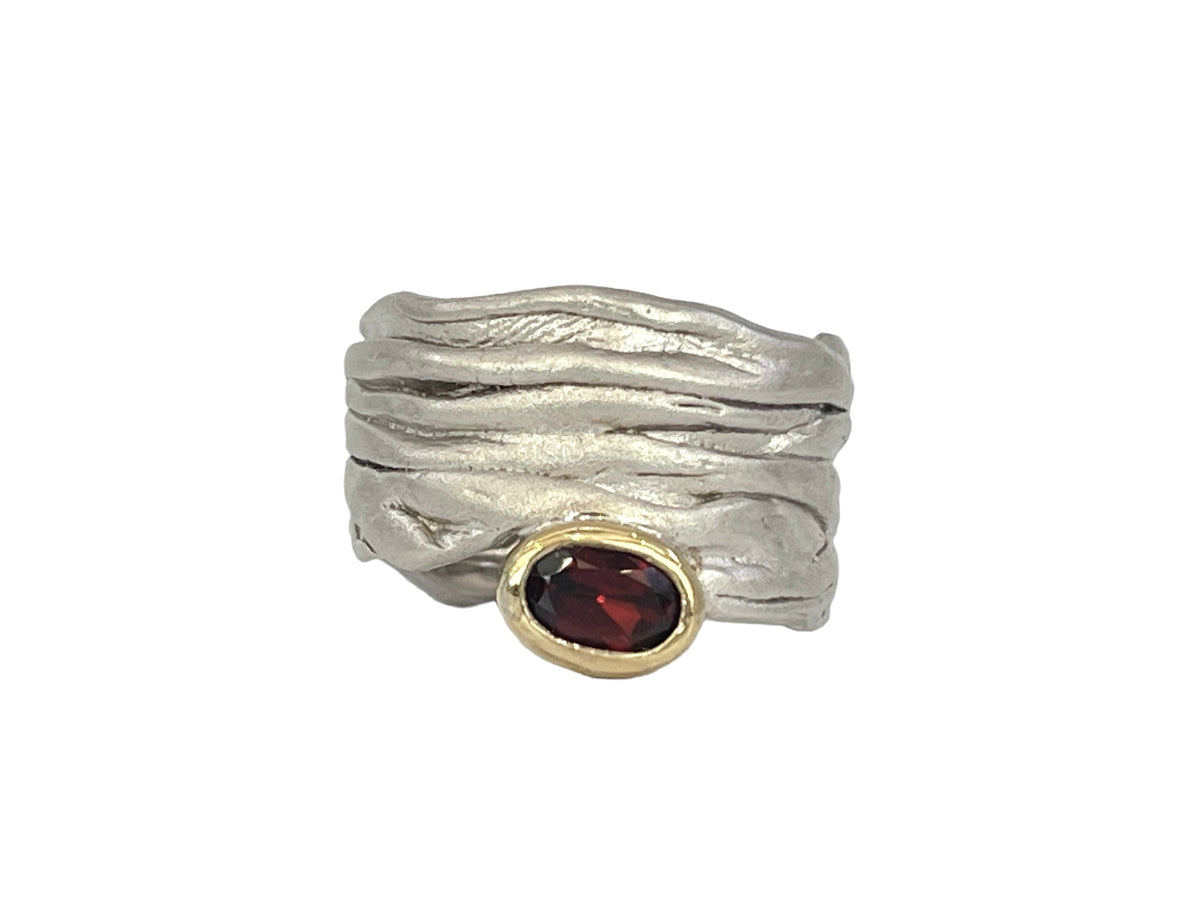 Sterling Silver &amp; 18K Yellow Gold Plated Garnet Ring, size 6