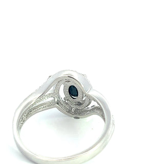 Anillo de plata de ley 925 con zafiro azul de 7 x 5 mm y diamante de 0,03 quilates, talla 6