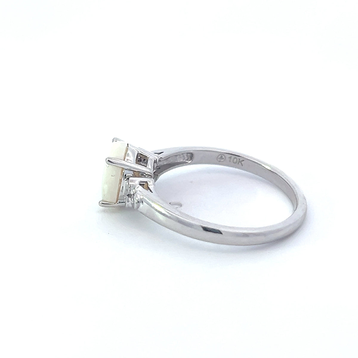 10K White Gold Opal and Diamond Ring, Size 6.5