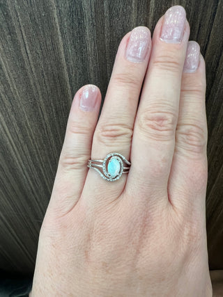 Anillo de plata de ley 925 con ópalo de 7 x 5 mm y diamante de 0,03 quilates, talla 6