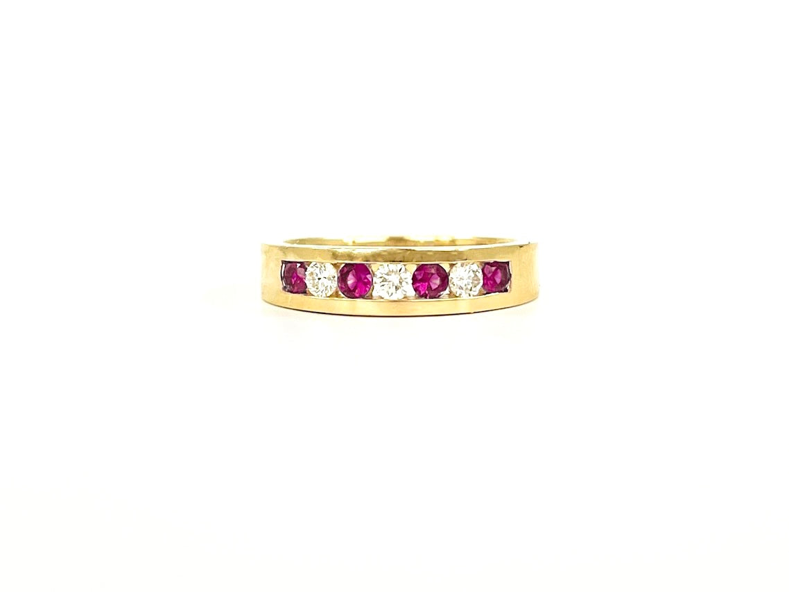 10K Yellow Gold 0.28cttw Genuine Ruby &amp; 0.18cttw Diamond Channel Set Ring / Band, size 6.5