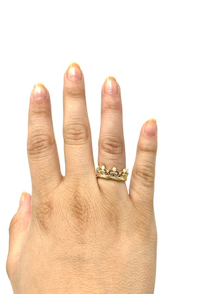 10K Yellow Gold 0.25cttw Genuine Opal & 0.22cttw Diamond Crown Ring