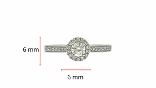 14K White Gold 0.31cttw Round Brilliant Cut Diamond Halo Engagement Ring, size 6.5