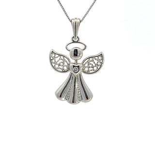 Colgante de ángel con diamantes de 0,015 quilates en oro blanco de 10 quilates, 18"
