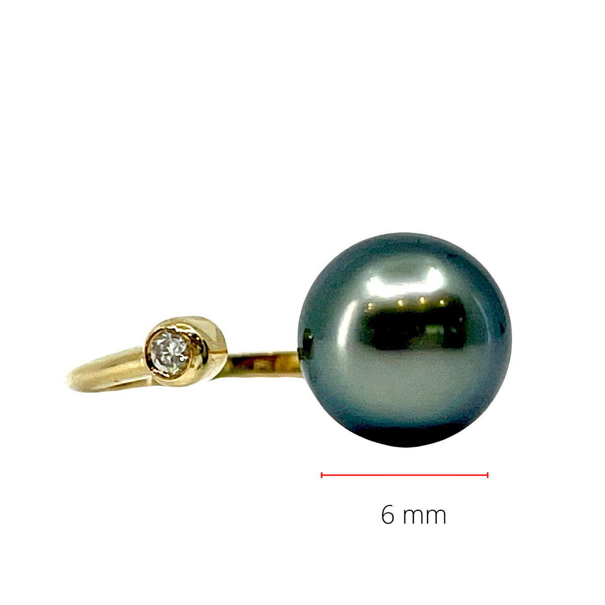 14K Yellow Gold Tahitian Pearl and 0.03cttw Diamond Ring