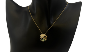 14K Yellow Gold 0.55cttw Abalone Shell and 0.17cttw Diamond Wave Necklace, 18"