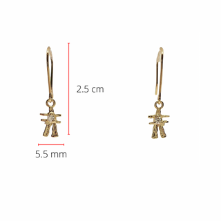 Pendientes colgantes Inukshuk de oro amarillo de 14 quilates de 0,006 quilates, 6 mm x 25 mm