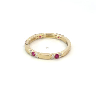Anillo/banda de oro amarillo de 10 quilates con rubí auténtico y diamante de 0,13 quilates, tamaño 6,5