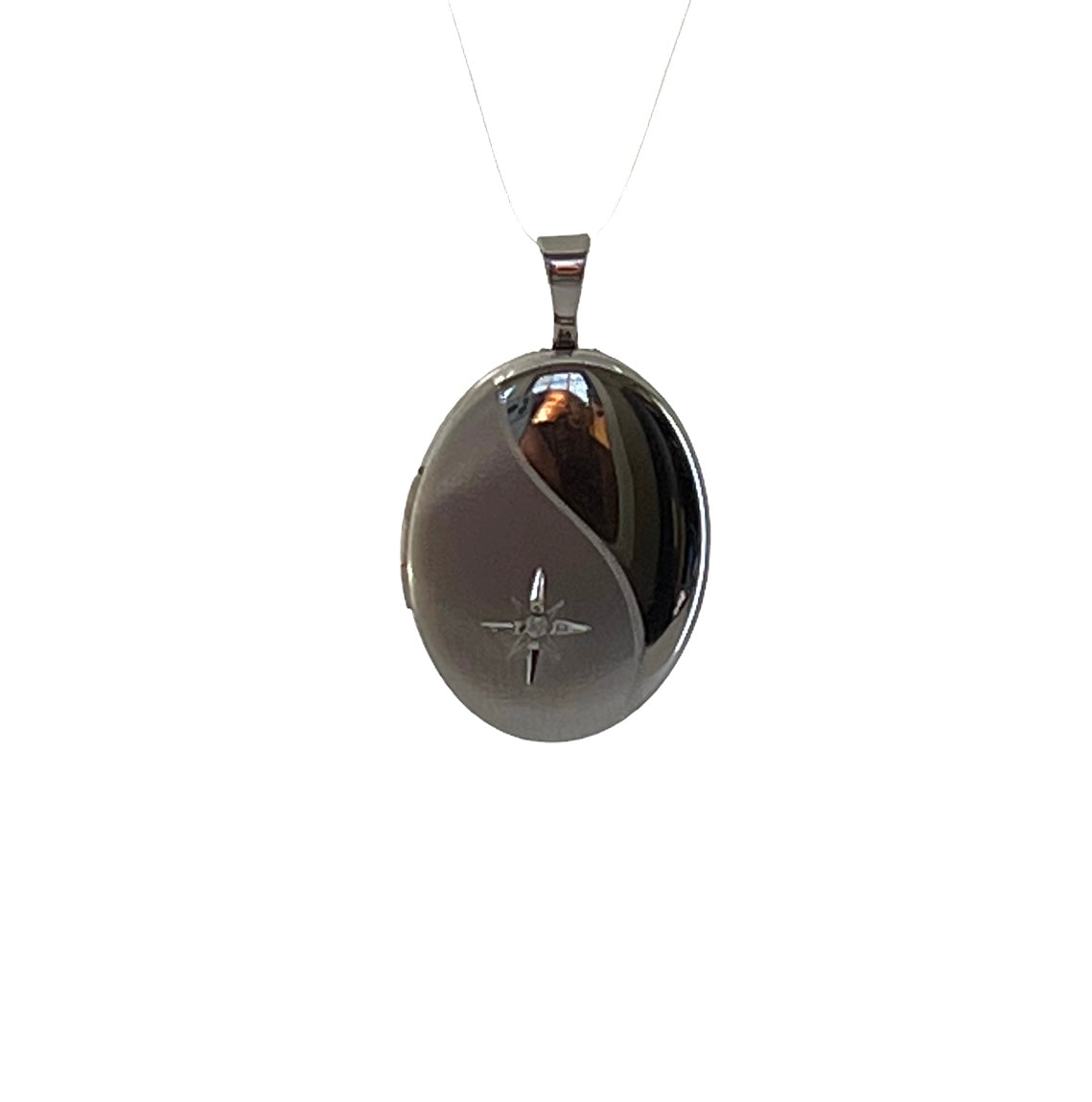 925 Sterling Silver Oval Shaped Locket with Diamond - 25mm x 15mm