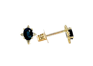 Aretes de oro amarillo de 10 quilates con zafiro genuino de 0,30 quilates y diamantes de 0,04 quilates