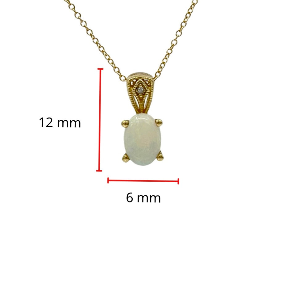 10K Yellow Gold Opal and Diamond Pendant, 18&quot;