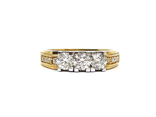 Anillo de oro amarillo de 14 quilates con 3 piedras y diamantes de 0,79 quilates, talla 6