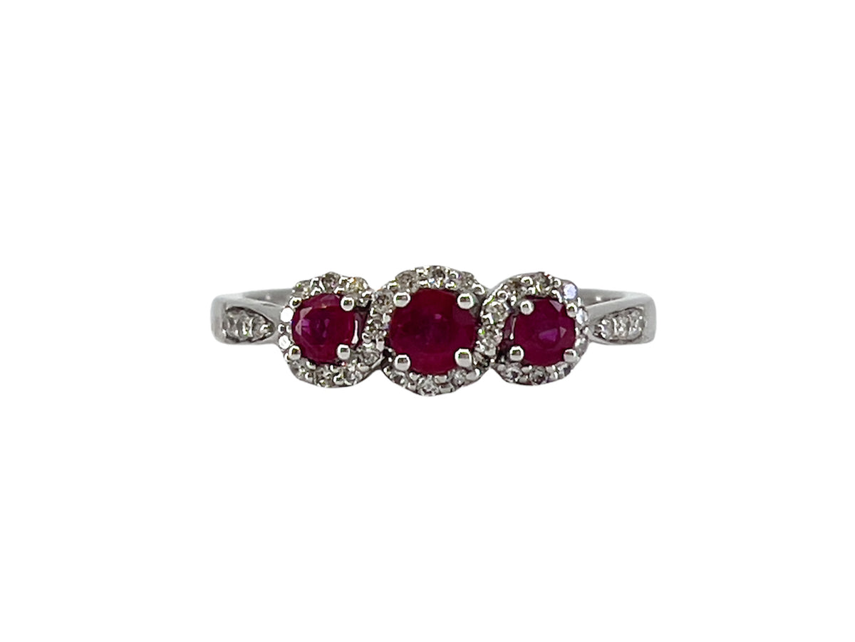 14K White Gold 0.45cttw Genuine Ruby Ring and 0.18cttw Diamond Ring, size 7