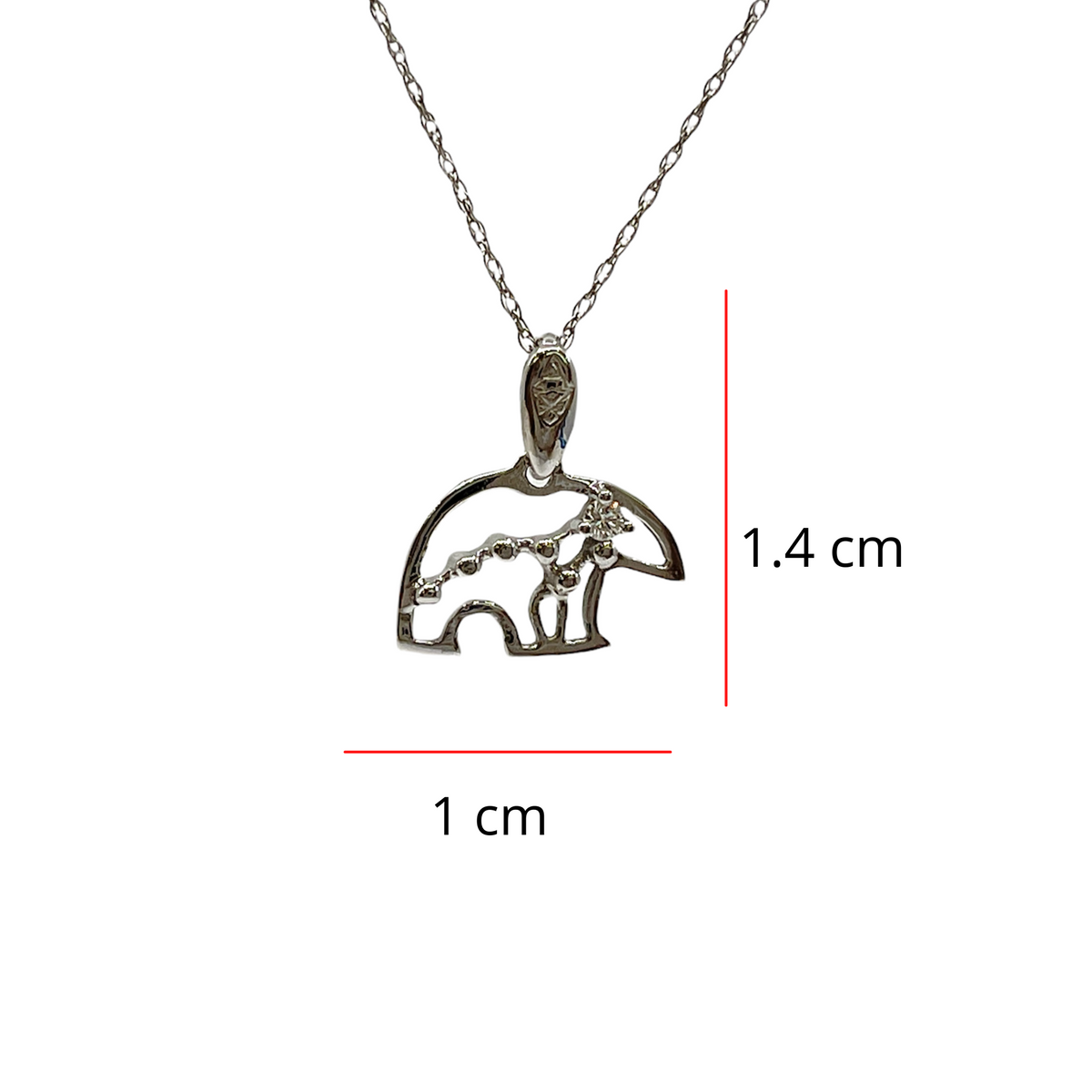 14K White Gold 0.03cttw Diamond Big Dipper Bear (14mm x 10mm) with Rolo Chain (Spring Clasp) - 18 Inches