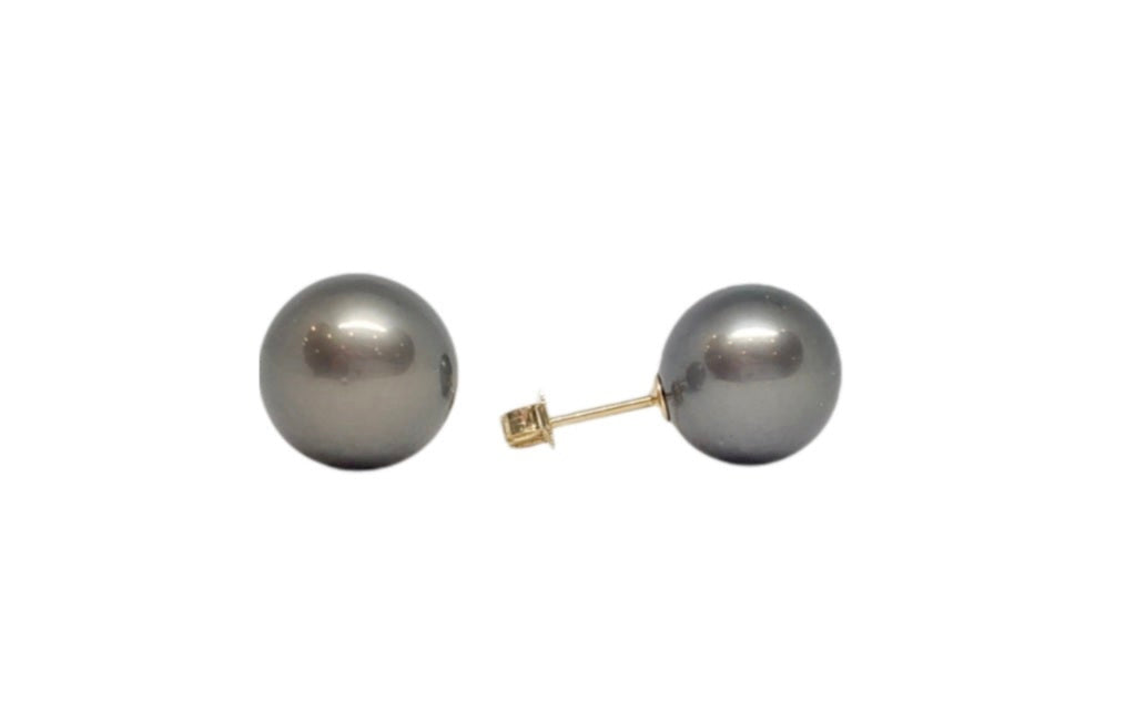 14K Yellow Gold 10mm Tahitian Pearl Stud Earrings with Butterfly Backs