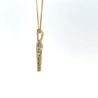 10K Yellow Gold 0.03 cttw Diamond and Emerald Heart Pendant, 18"