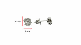 Pendientes de tuerca con forma de racimo ovalado de diamantes de 0,22 quilates de oro blanco de 10 quilates