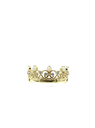10K Yellow Gold 0.25cttw Genuine Opal & 0.22cttw Diamond Crown Ring