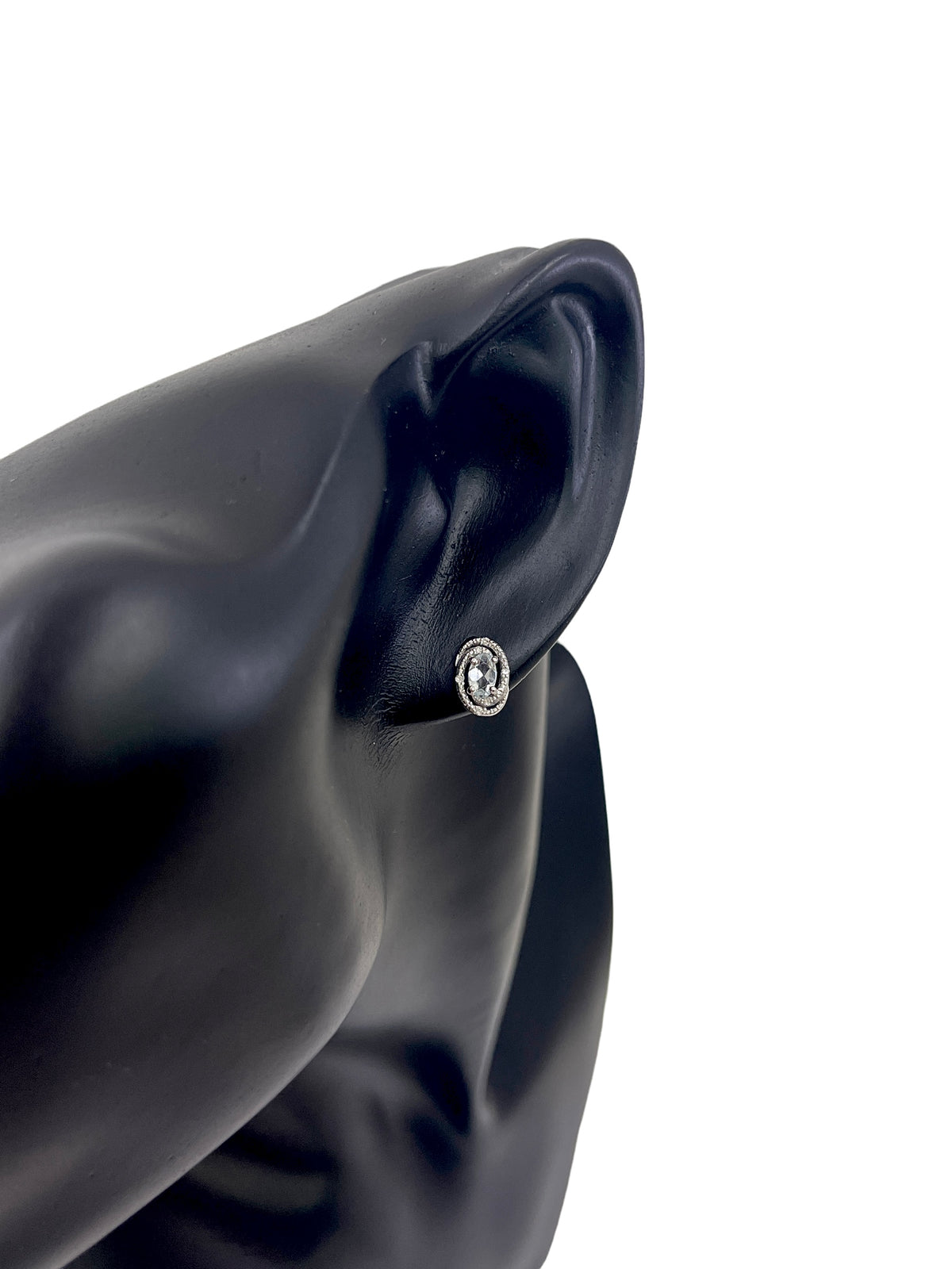 Sterling Silver 0.44cttw Aquamarine &amp; 0.036cttw Diamond Halo Stud Earrings