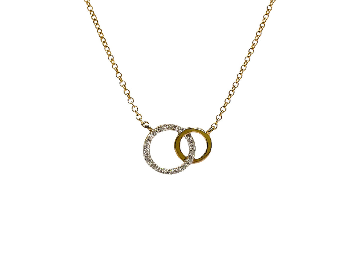 Collar con doble infinito/círculo de diamantes de 0,09 quilates en oro blanco y amarillo de 10 quilates, 18&quot;