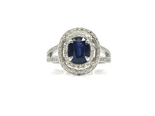 Anillo de oro blanco de 14 quilates con zafiro auténtico de 1,60 quilates y diamante de 0,70 quilates, tamaño 6,5