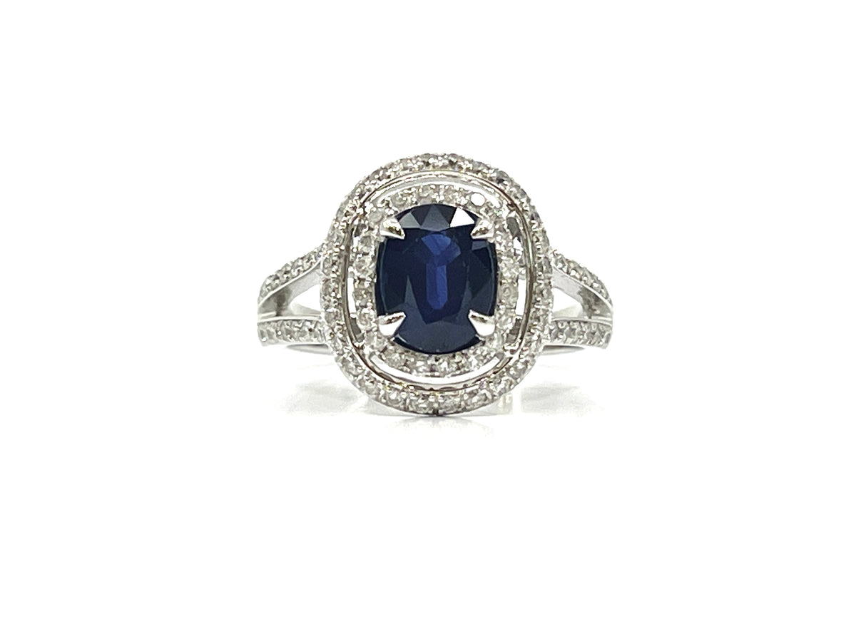 14K White Gold 1.60cttw Genuine Sapphire and 0.70cttw Diamond Ring, size 6.5