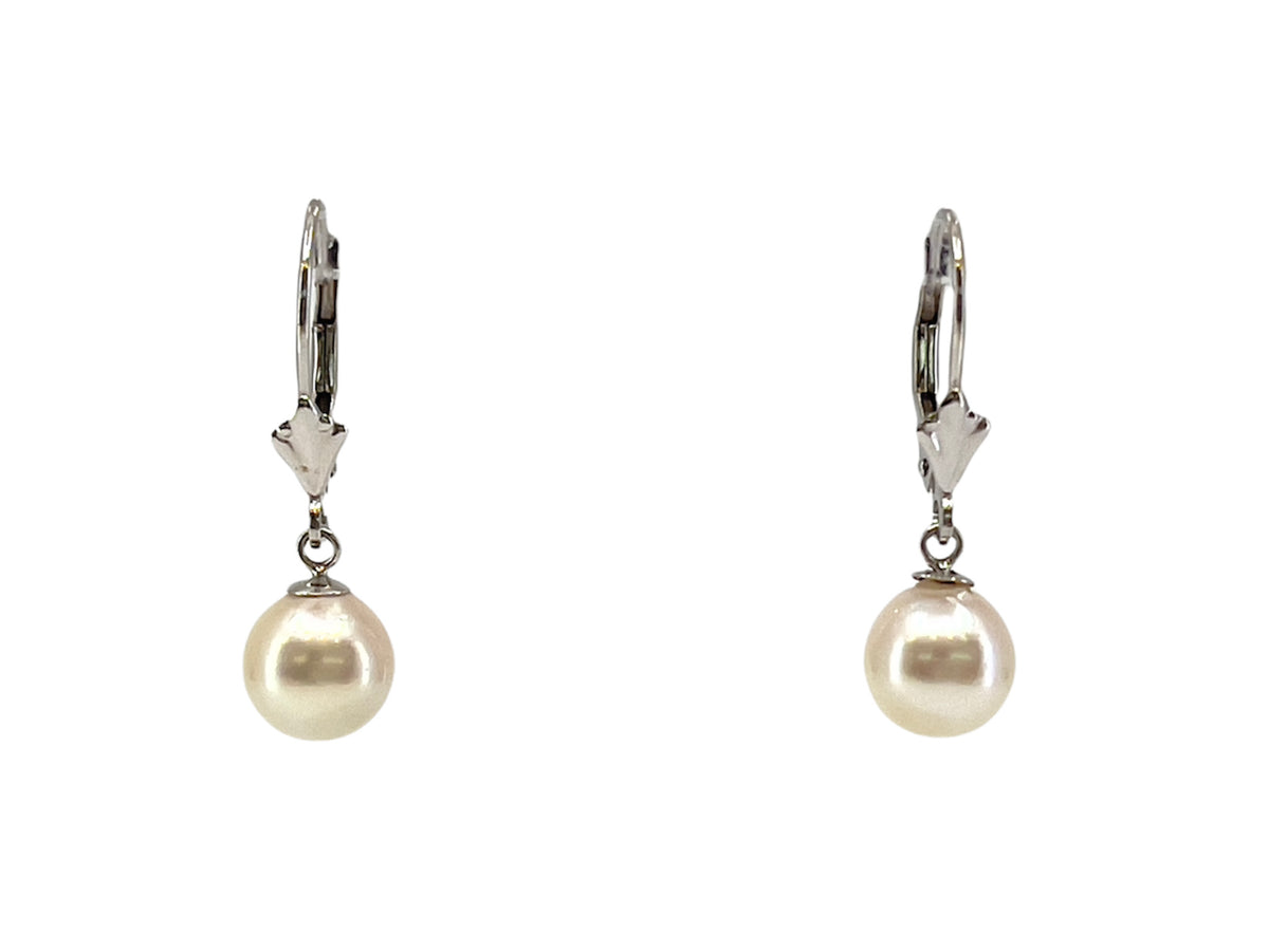 14K White Gold 7-7.5mm Cultured Pearl Earrings with Lever Backs