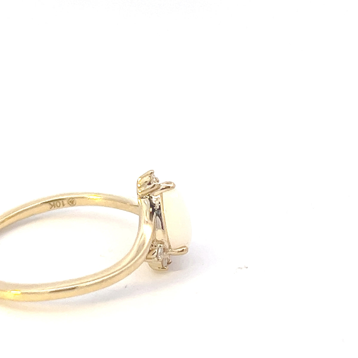 Anillo de oro amarillo de 10 quilates con ópalo y diamantes, tamaño 6,5