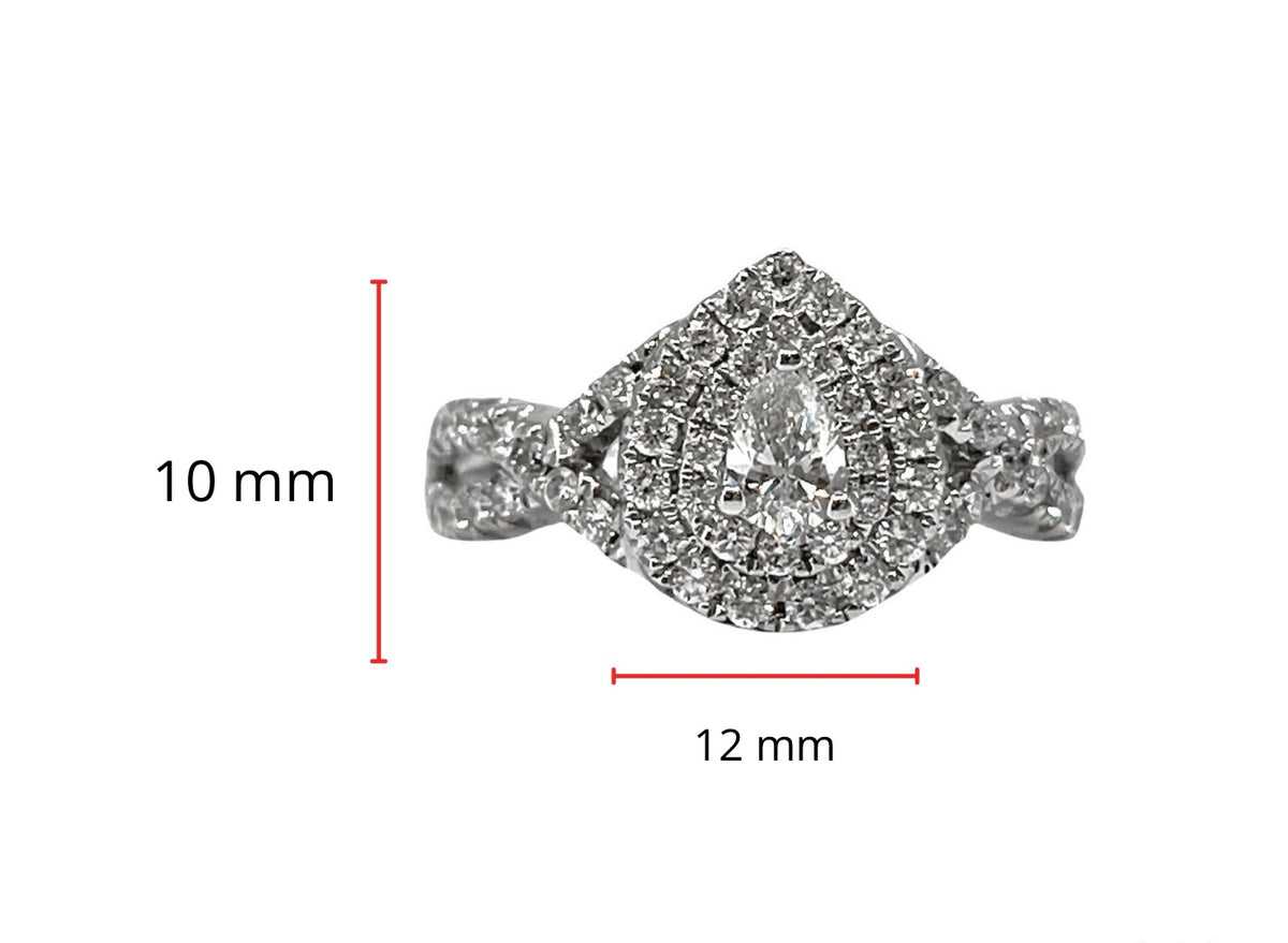 14K White Gold 0.90cttw Pear Cut Diamond Halo Engagement Ring, size 6.5