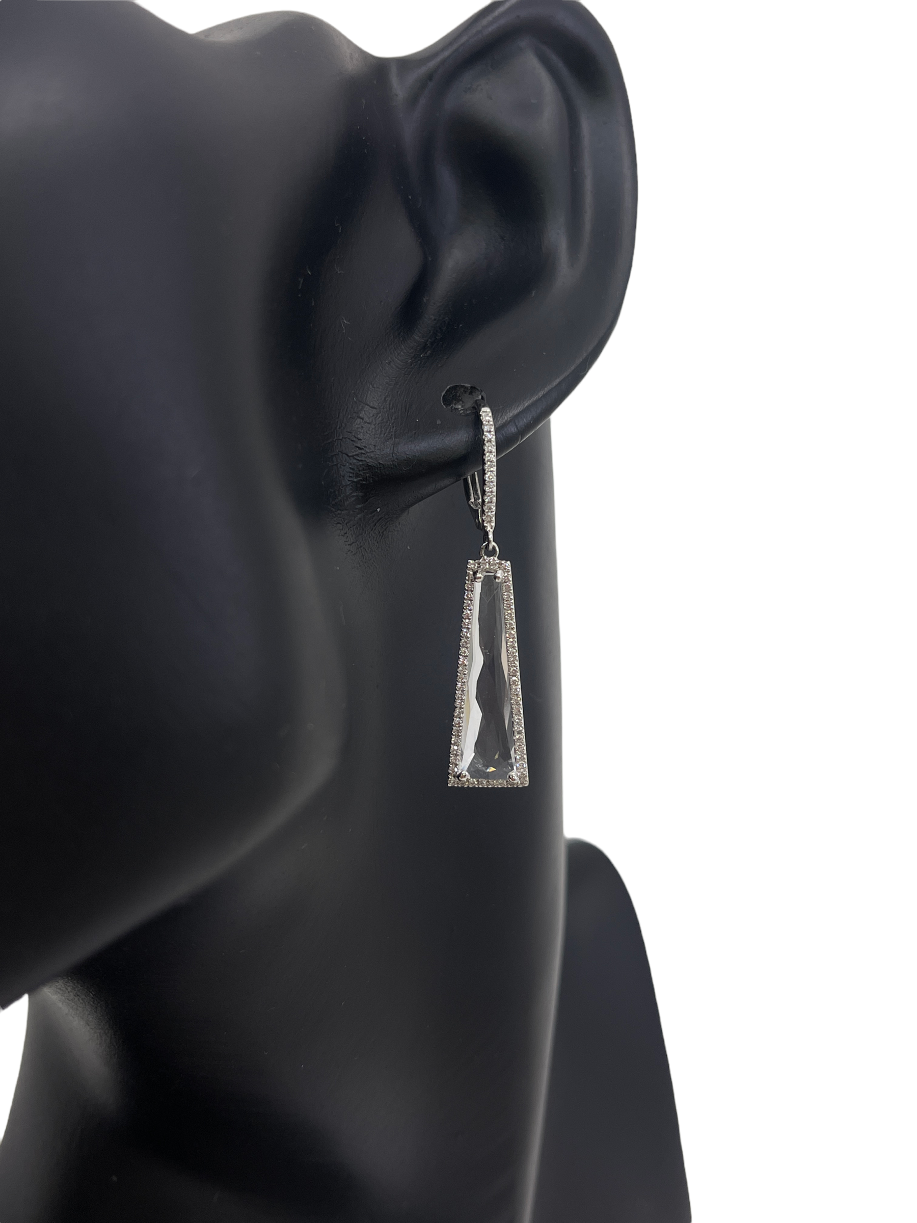 14K White Gold 5.64cttw White Topaz and 0.30cttw Diamond Dangle / Drop / Chandelier Earrings