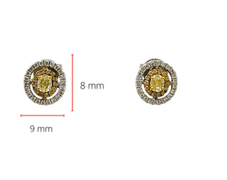 Pendientes con halo de diamantes naturales blancos y amarillos elegantes en oro blanco y amarillo de 18 quilates