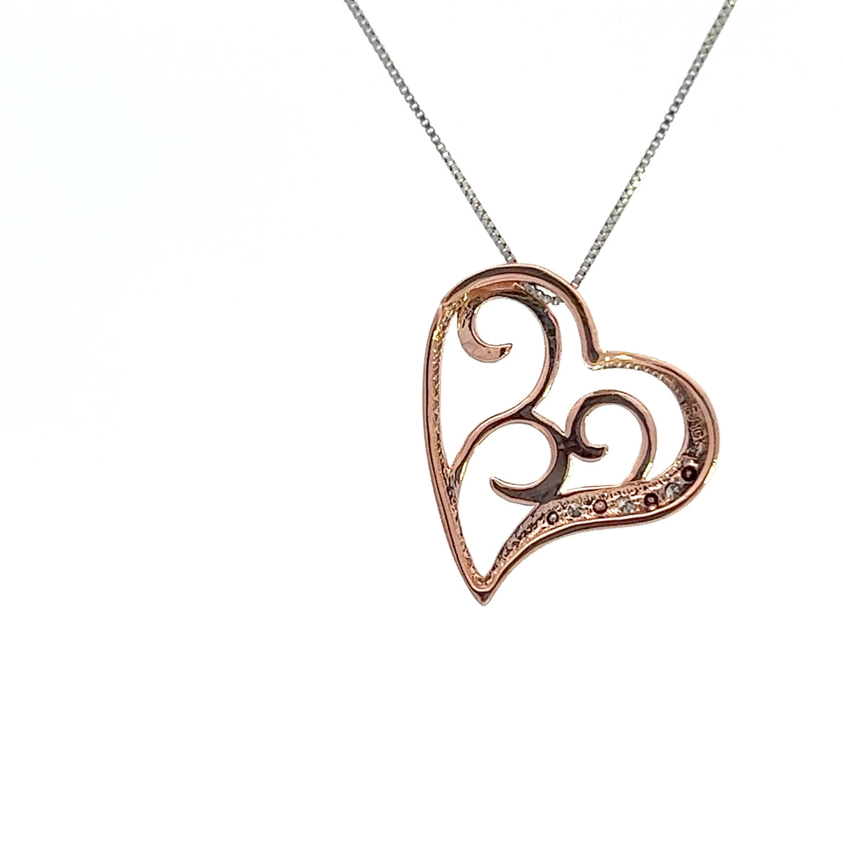 10K White and Rose Gold 0.01 cttw Diamond Heart Pendant, 18&quot;