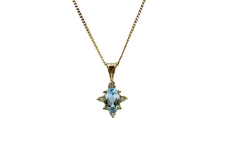 10K Yellow Gold 0.22cttw Aquamarine and 0.03cttw Diamond Pendant, 18"