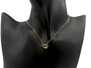 Colgante de doble corazón con diamantes de 0,01 quilates en oro blanco y amarillo de 10 quilates, 18"