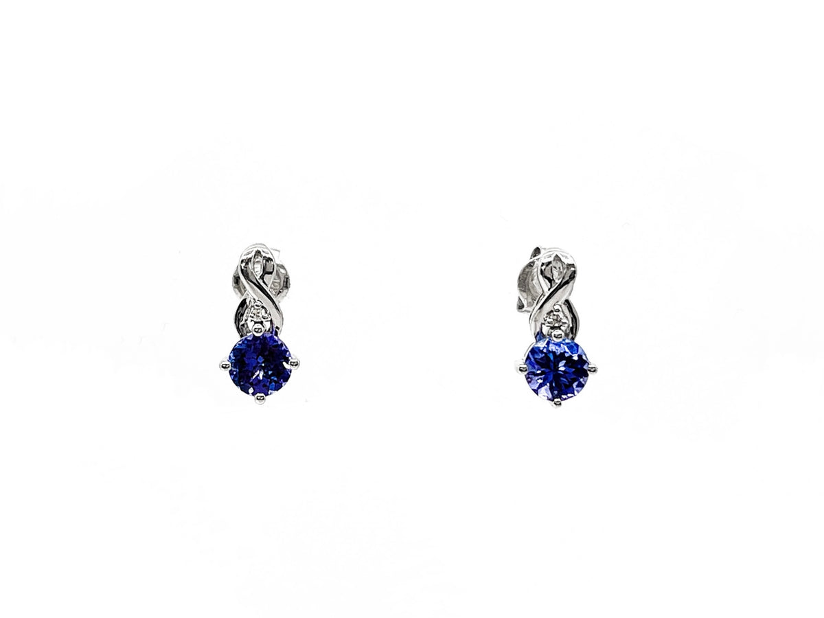 10K White Gold 1.10cttw Genuine Tanzanite &amp; 0.012cttw Diamond Earrings