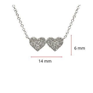 Colgante de doble corazón con diamantes de 0,18 quilates en oro blanco de 14 quilates, 18"