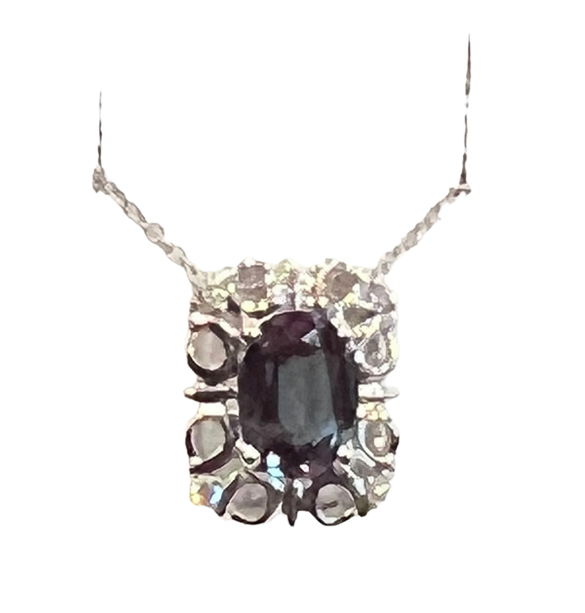 10K White Gold 7x5mm Oval Cut Created Alexandrite and 0.03cttw Diamond Necklace - 18 Inches