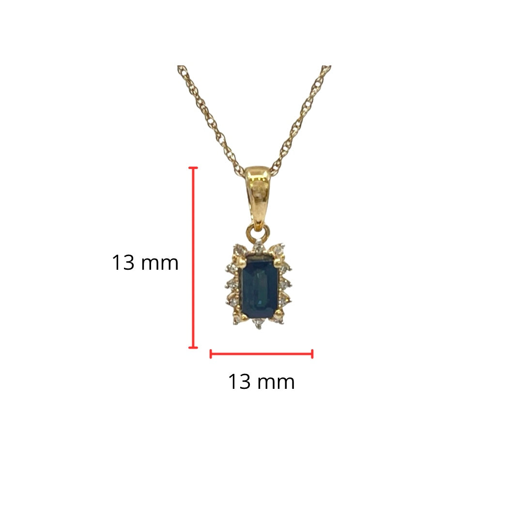 10K Yellow Gold 6x4mm Emerald Cut Sapphire and 0.04cttw Diamond Pendant, 18&quot;
