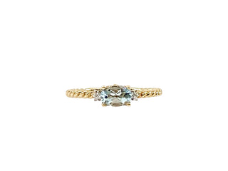 10K Yellow Gold 0.40cttw Genuine Oval Cut Aquamarine & 0.02cttw Diamond Ring