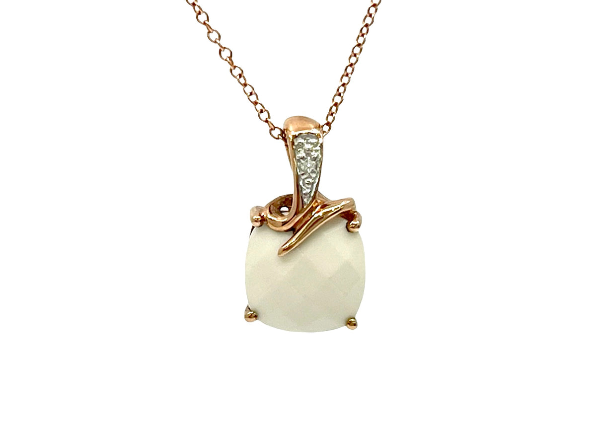 10K Rose Gold Agate And Diamond Necklace, 18&quot;