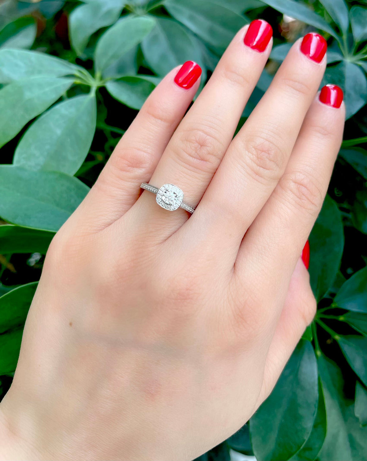 10K White Gold 0.19cttw Diamond Halo Engagement Ring - Size 7.25
